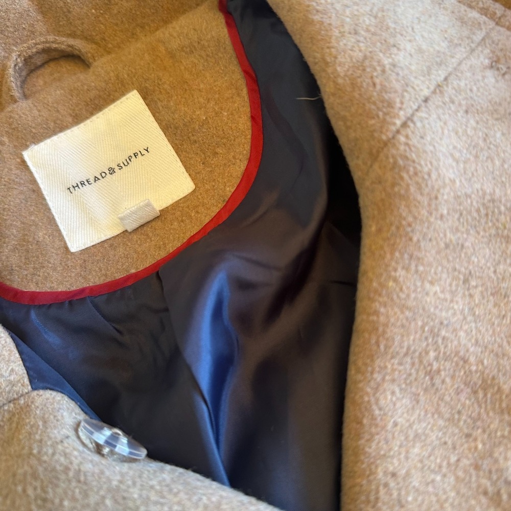 Thread Supply Peacoat Womens Medium M Wool Blend Camel Tan Coat Double Breasted - Picture 5 of 10